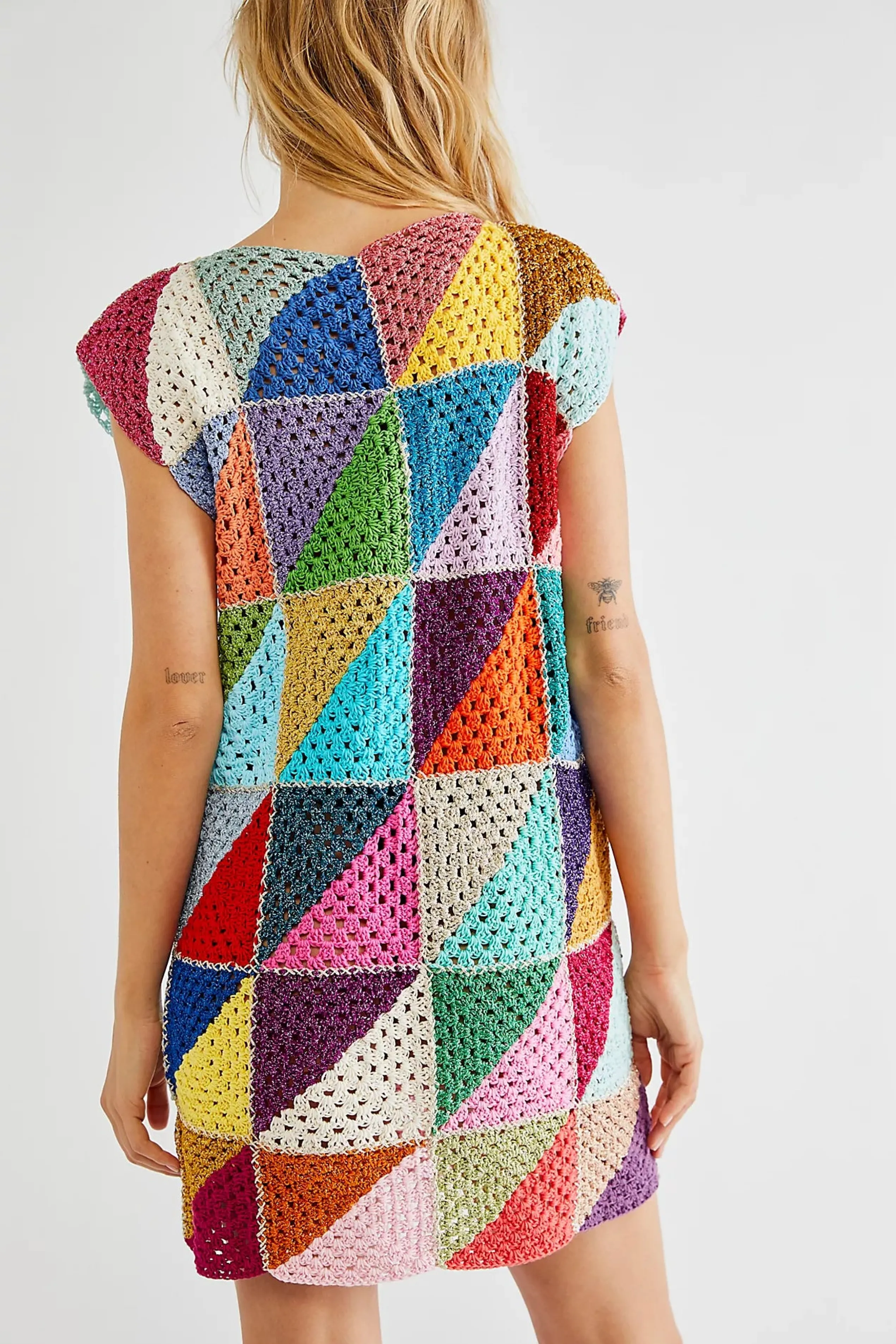 Rose Carmine MULTICOLOR DIAGONALES SHORT DRESS NO SLEEVES- Iconics | Dresses