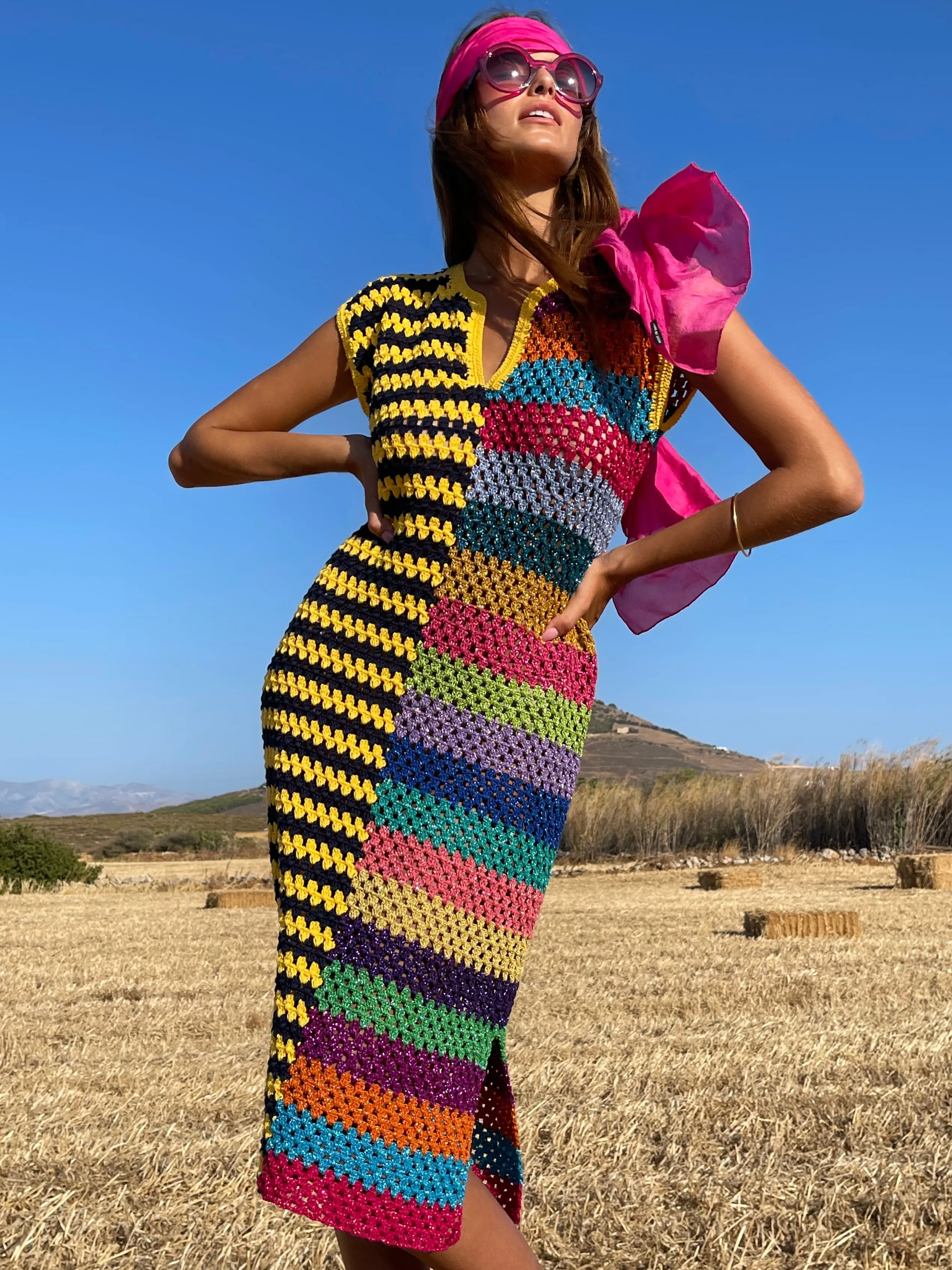 Rose Carmine NAVY / YELLOW JOKER DRESS DJELABA- Dresses