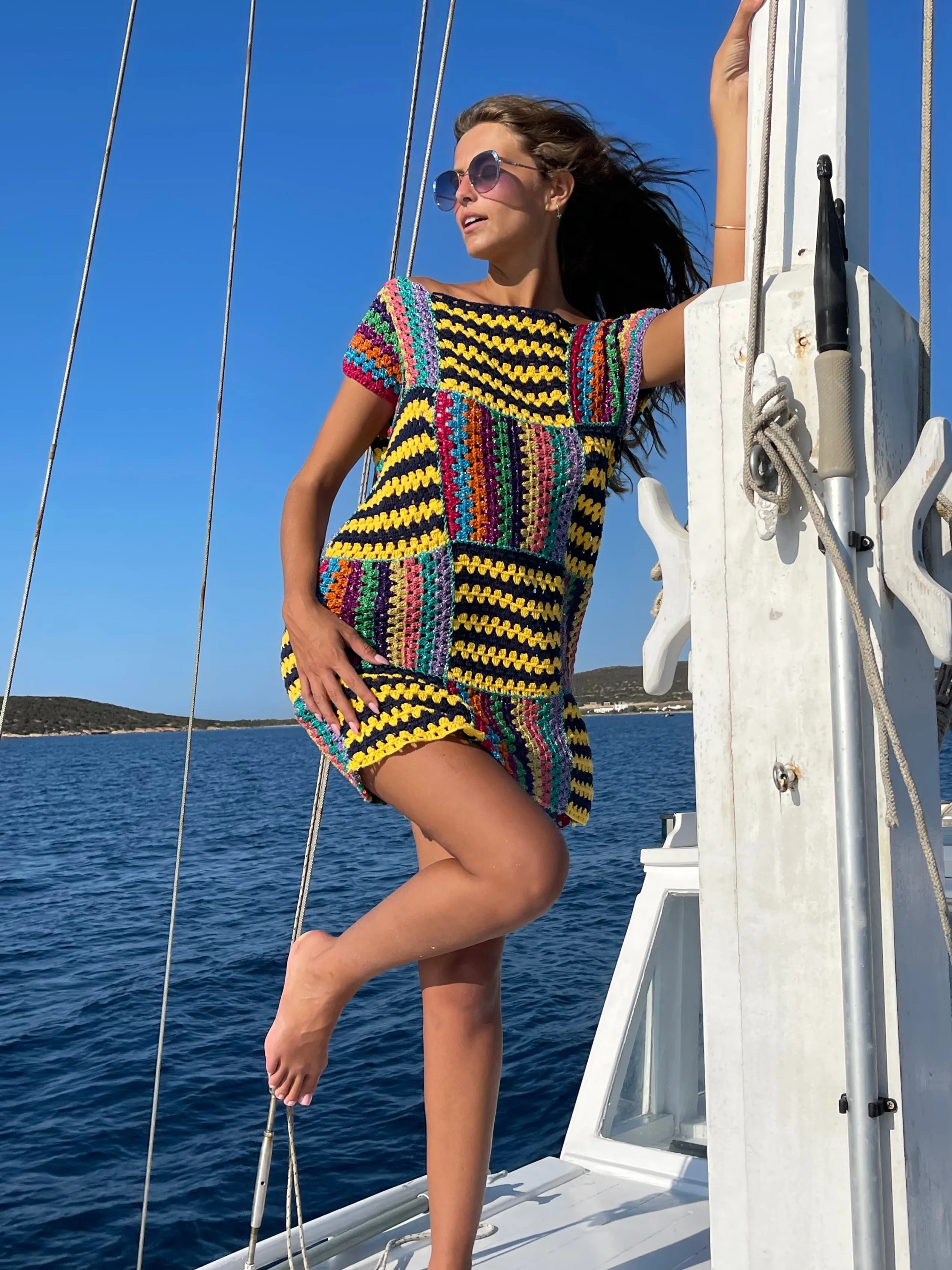 Rose Carmine NAVY / YELLOW RUBAN DRESS NO SLEEVES- Dresses