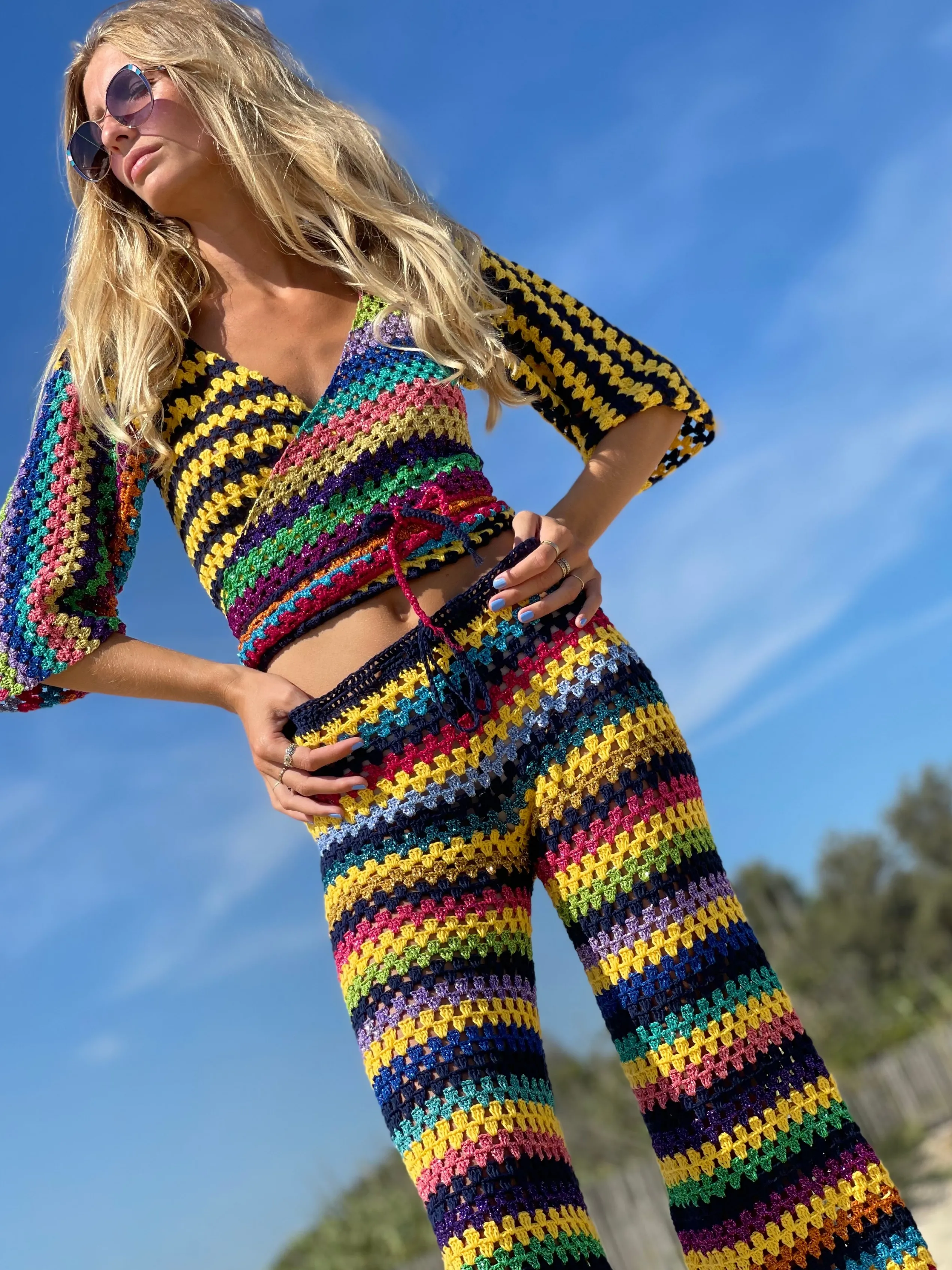 Rose Carmine NAVY / YELLOW STRIPES PANTS- Bottoms